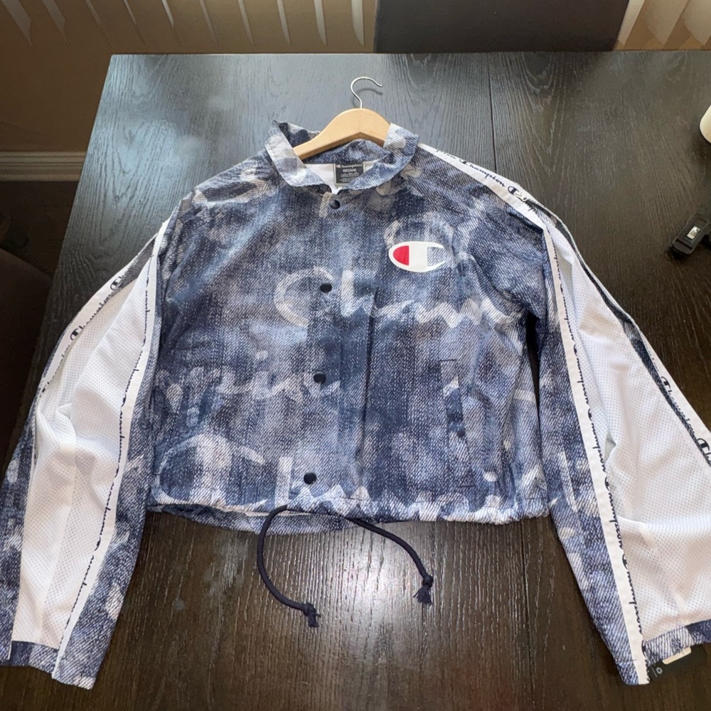 Champion Women's Navy and White Bomber Jacket